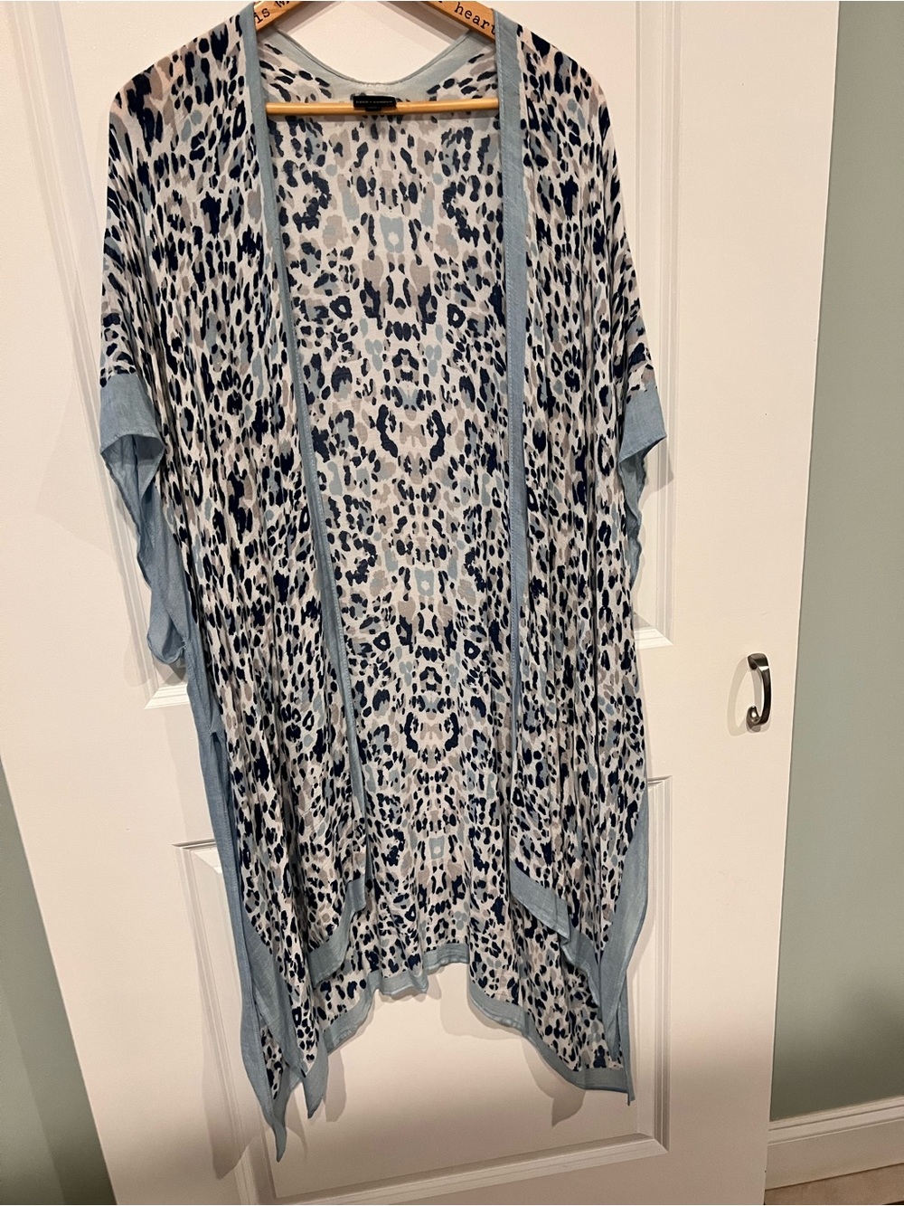 Coco + Carmen Blue and White Leopard-Print Open Kimono